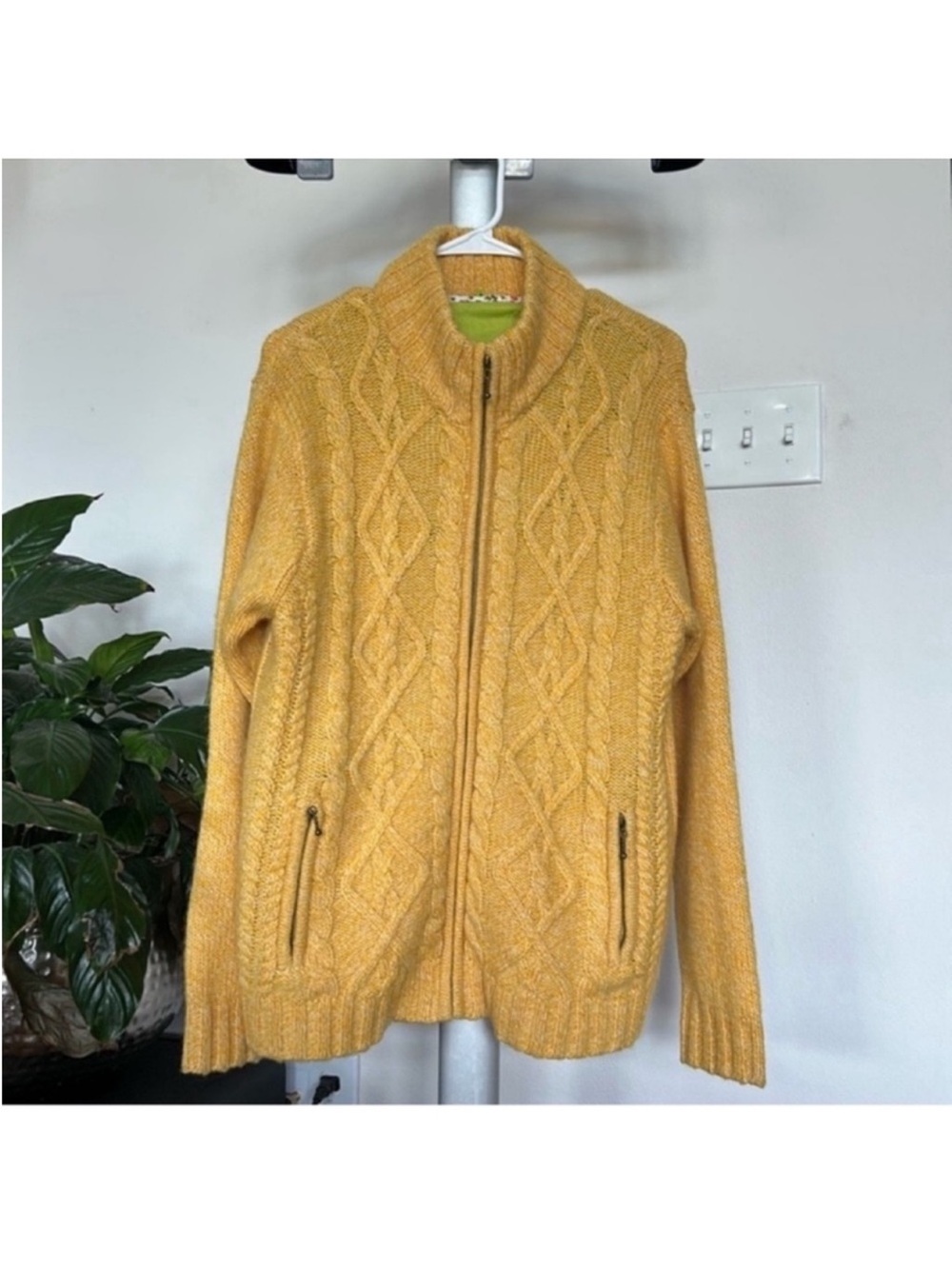 Carraig Donn Fisherman Irish Wool Knit Sweater Cardigan Jacket Sz L Full Zip